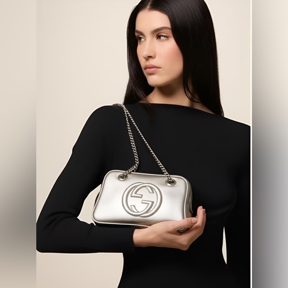 6-25 Preloved Gucci Metallic Silver Gray Leather Shoulder Bag - Picture 13 of 13